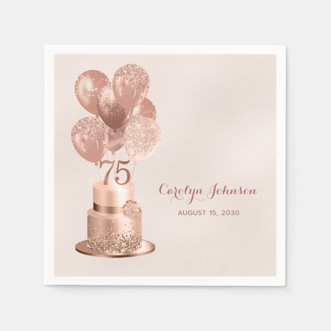 Rose Gold Tårta 75-årsdag Pappersservett (Framsidan)