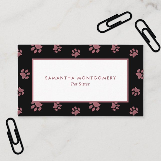 Rose Gold Tassavarpetsittare Visitkort (Rose Gold Paw Prints Pet Sitter Business Card)