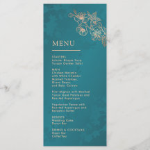 Rose Gold Teal Blommig Linje Konst Bröllop