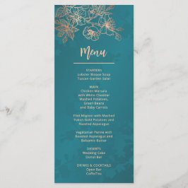 Rose Gold Teal Blommig Linje Konst Bröllop Meny