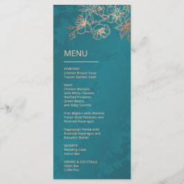Rose Gold Teal Floral Line Art Wedding Meny
