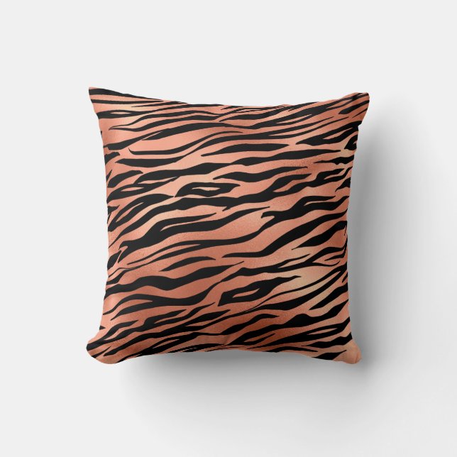 Rose Gold Tiger Zebra Ränder Päls Kudde (Framsida)