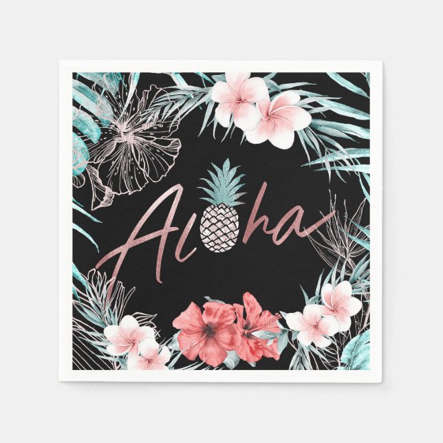 Rose Gold Tropisk Ananas Botanisk Aloha Luau Pappersservett (Framsidan)