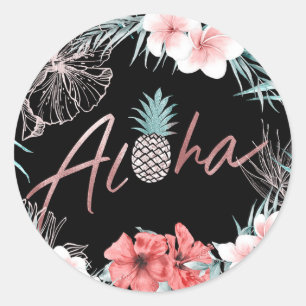 Rose Gold Tropisk Ananas Botanisk Aloha Luau Runt Klistermärke