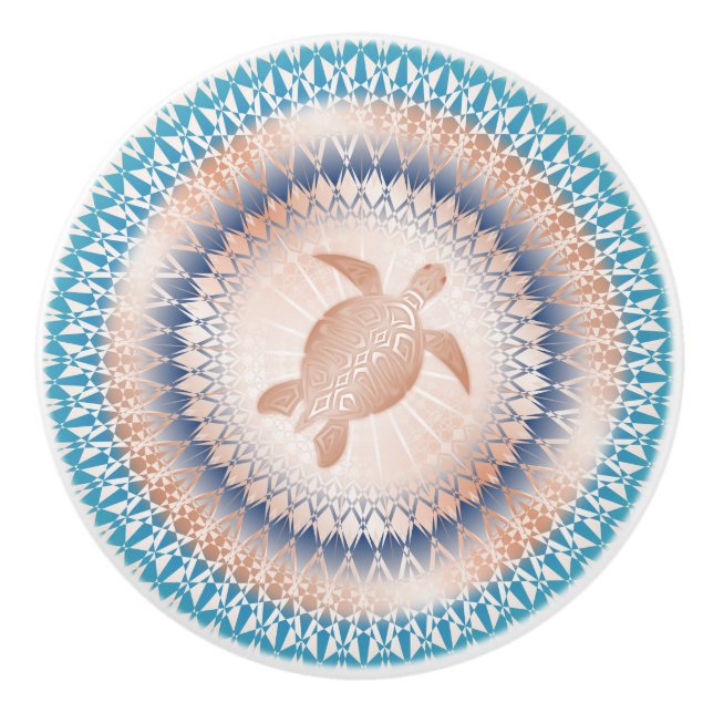 Rose Gold Turkos Sköldpadda Mandala Marin Knopp (Framsidan)