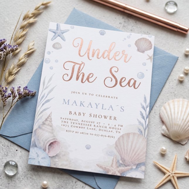 Rose Gold Under The Sea Sniglar Babyshower Inbjudningar (Skapare uppladdad)