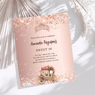 Rose gold vagn tiara Sweet 16 inbjudan