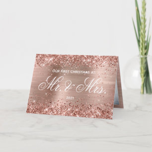 Rose Gold Vårt Första Jul som Herr och Fru Helgkort