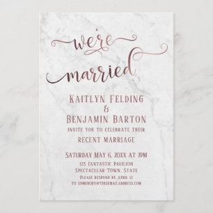 Rose Gold "Vi är gifta" Typografi med marmor Inbjudningar