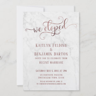 Rose Gold "Vi rymde" Typografi på Marmor Inbjudningar