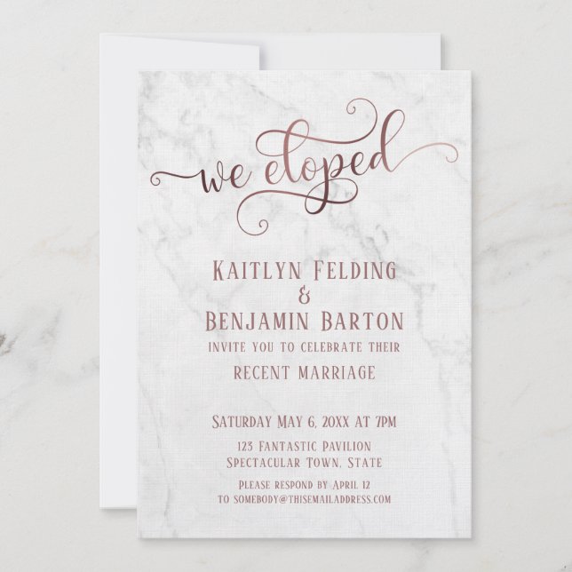 Rose Gold "Vi rymde" Typografi på Marmor Inbjudningar (Framsida)