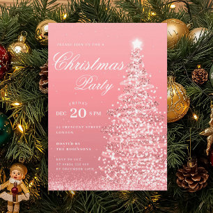 Rose Gold Vinter Julgran Holiday Fest Inbjudningar