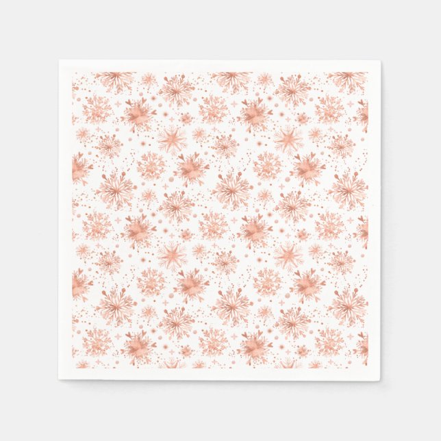 Rose Gold Vintersnöflingor på Vit Pappersservett (Framsidan)