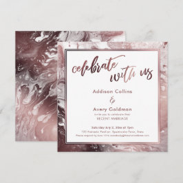 Rose Gold & Vit Marmor Fira med Oss Inbjudningar