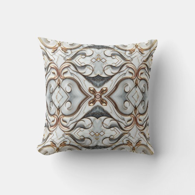 Rose Gold Vit Marmor Lyxig Glamour Kudde (Framsida)