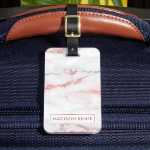 Rose Gold Vit Marmor Personlig Namn Bagagebricka