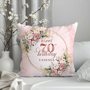 Rose Gold Watercolor Blommor Kudde 70-årsdag