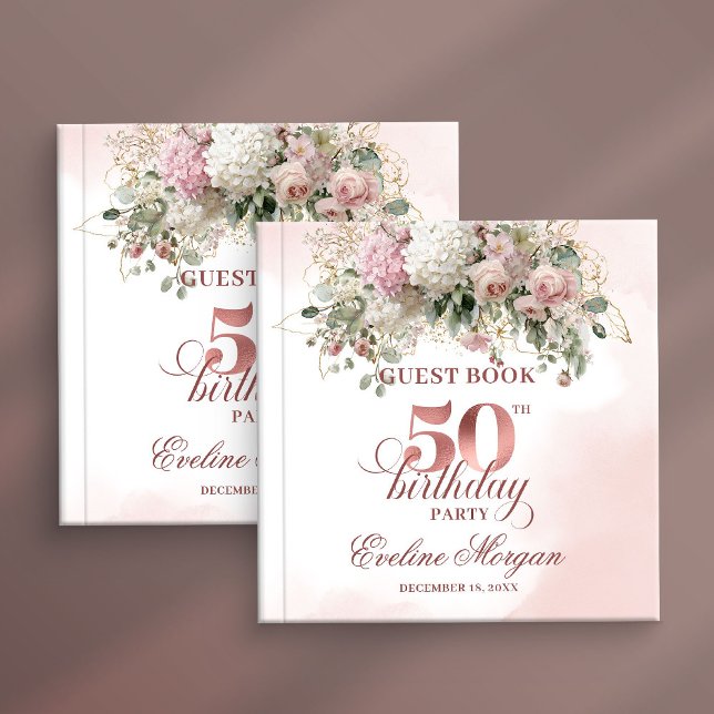 Rose Gold Watercolor Blush 50th Birthday Guest  Gästböcker (Rose Gold Watercolor Blush 50th Birthday Guest Book)