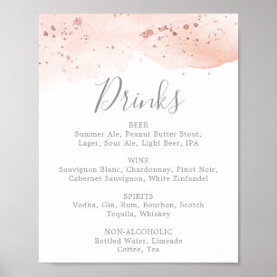 Rose Gold Watercolor Bröllopsdrycker Meny Skylt