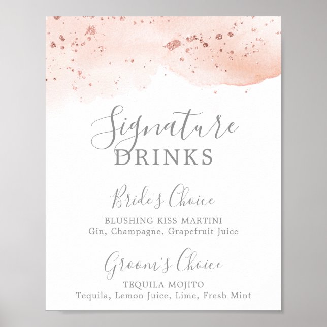 Rose Gold Watercolor Signaturdrycker Skylt (Framsidan)