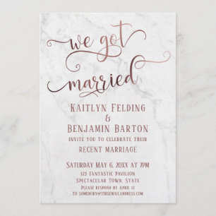 Rose Gold "We Got Married" Typografi med marmor Inbjudningar