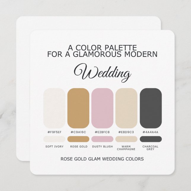 Rose Gold Wedding Color Palette Card Inbjudningar (Fram/baksida)