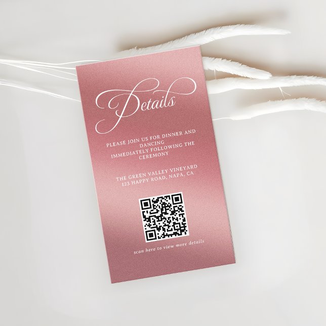 Rose Gold Wedding Reception QR Code Tilläggskort (Skapare uppladdad)