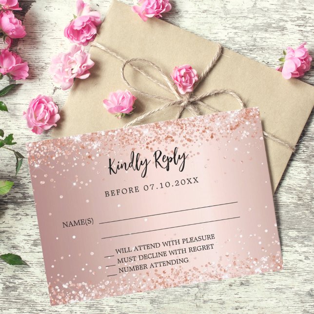 Rose gold wedding response RSVP OSA Kort (Skapare uppladdad)