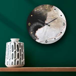 Rose Gold White Marble Stardust Stor Klocka