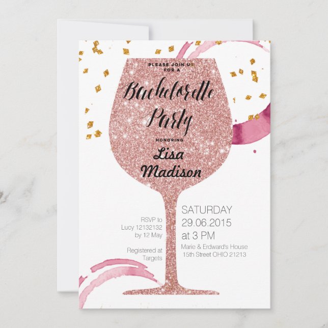 Rose Gold Wine Bachelorette Party Inbjudningar (Framsida)