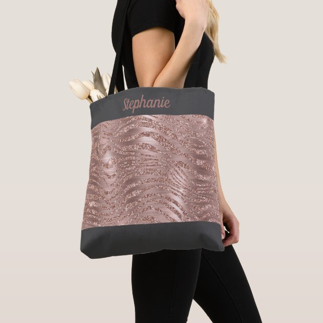 Rose Gold Zebratryck Monogram Grå Brudtjänsteflick Tygkasse (Närbild)