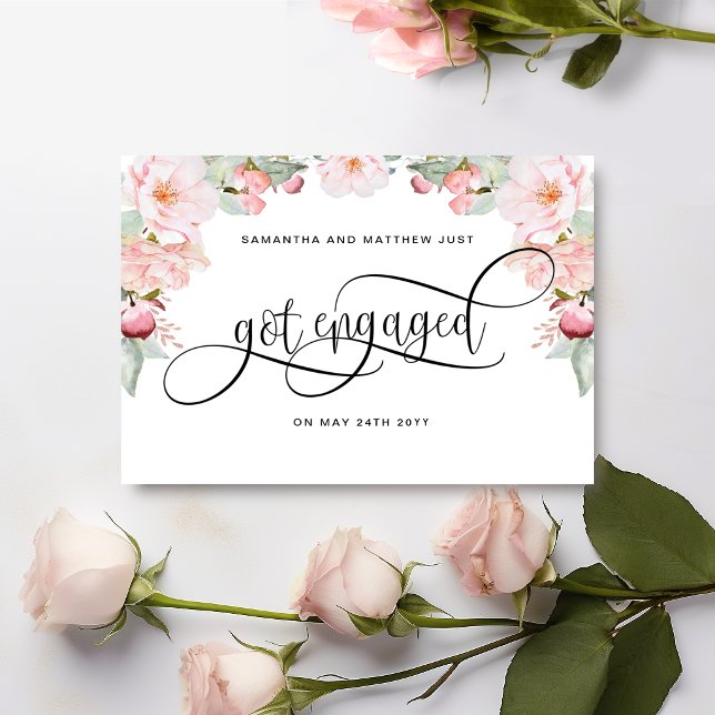 Rose Guld Blommig, Blev Förlovad, Förlovning Meddelande Vykort (Skapare uppladdad)