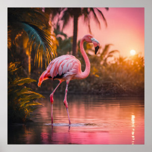 Rosé Guld Flamingo Serenity Poster