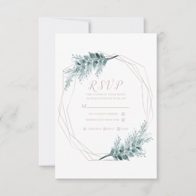 Rose Guld Glam Geometrisk Botanisk Bröllop RSVP OSA Kort (Framsida)