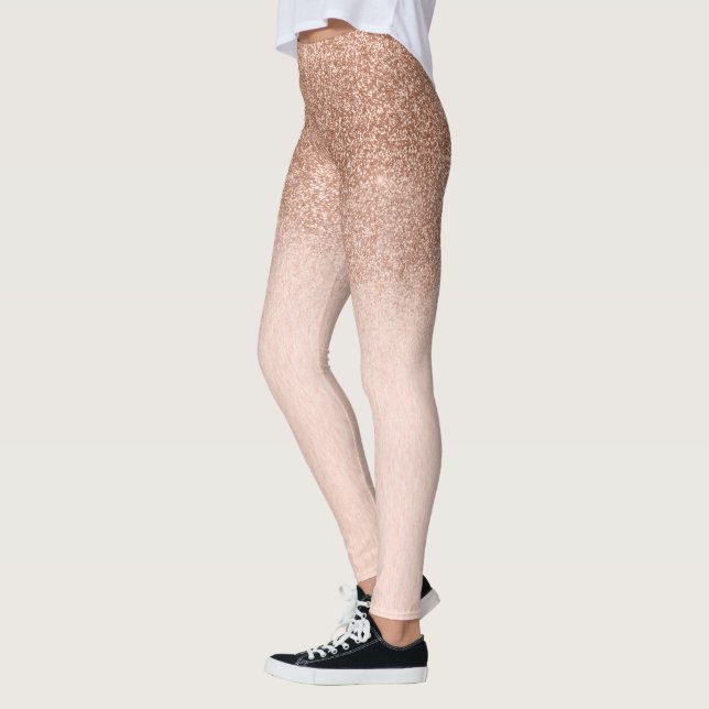 Rose Guld Glam Glitter Glitter Ombre Trendig Leggings (Vänster)