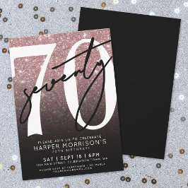 Rose Guld Glitter 70-årsdag Inbjudningar
