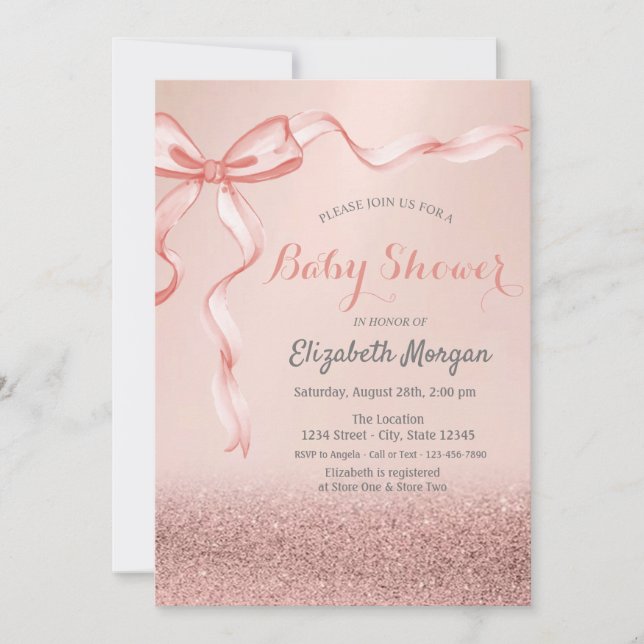 Rose Guld Glitter Bokeh, Båge Band Baby Shower Inbjudningar (Framsida)