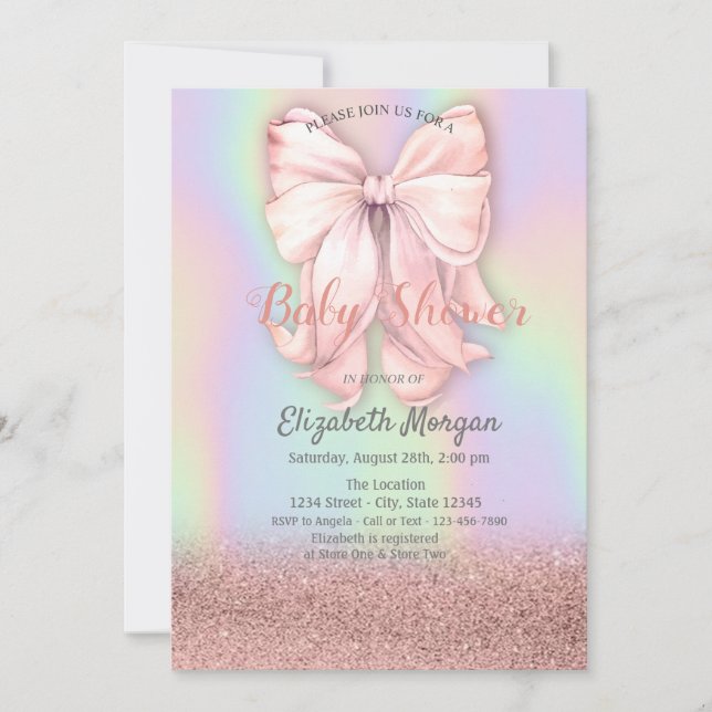 Rose Guld Glitter Bokeh, Rosa Band Holografisk Inbjudningar (Framsida)