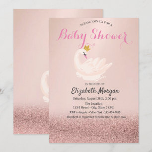 Rose Guld Glitter Bokeh, Svan Krona Baby Shower Inbjudningar