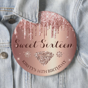 Rose Guld Glitter Dropp Diamant Sweet Sixteen Knapp
