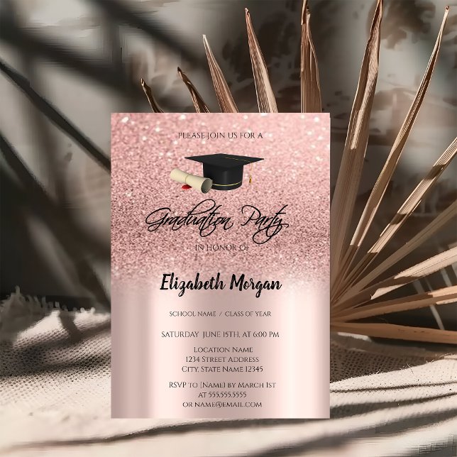 Rose Guld Glitter  Examenståcke  Utexamensinbjudan Inbjudningar (Skapare uppladdad)