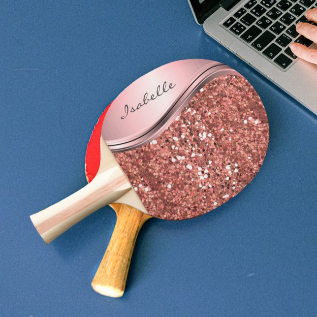 Rose Guld Glitter Glam Bling Personlig Metall Pingisracket (Skapare uppladdad)