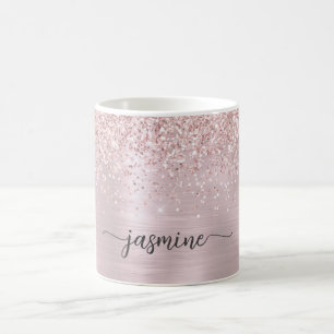 Rose Guld Glitter Ombre Metall Monogram Signatur Kaffemugg