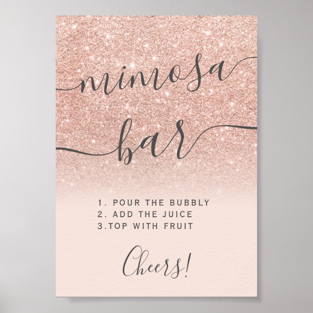 Rose guld glitter ombre rosé mimosa bar poster (Framsidan)