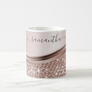 Rose Guld Handskriven Namn Glitter Glitter Bling Kaffemugg
