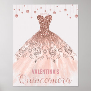 Rose Guld Klänning Quinceañera 15-års födelsedags Poster