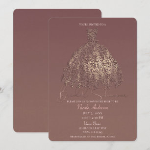 Rose Guld Mauve Botaniskt Blad Klänning Bröllopsdu Inbjudningar