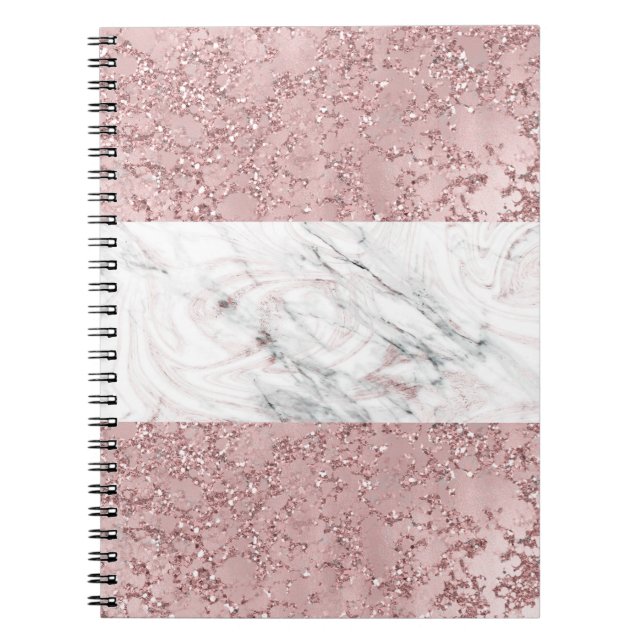 Rose Guld Modern Glam Marmor & Glitter Dekorativ Anteckningsbok (Framsidan)