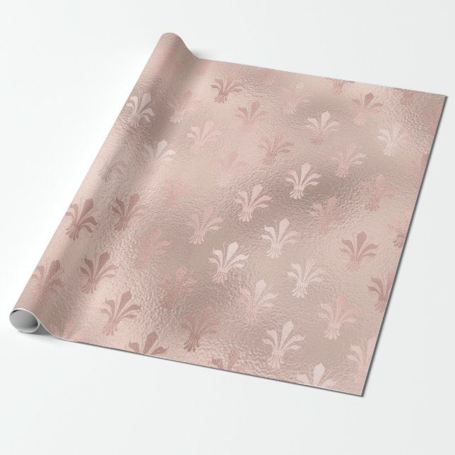 Rose guld och rosafärgad Fleur de Lis-mönster Presentpapper (Utrullad)