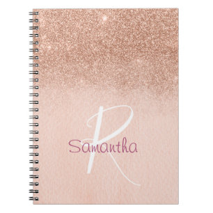 Rose Guld Ombre Glitter Initialer Anteckningsbok